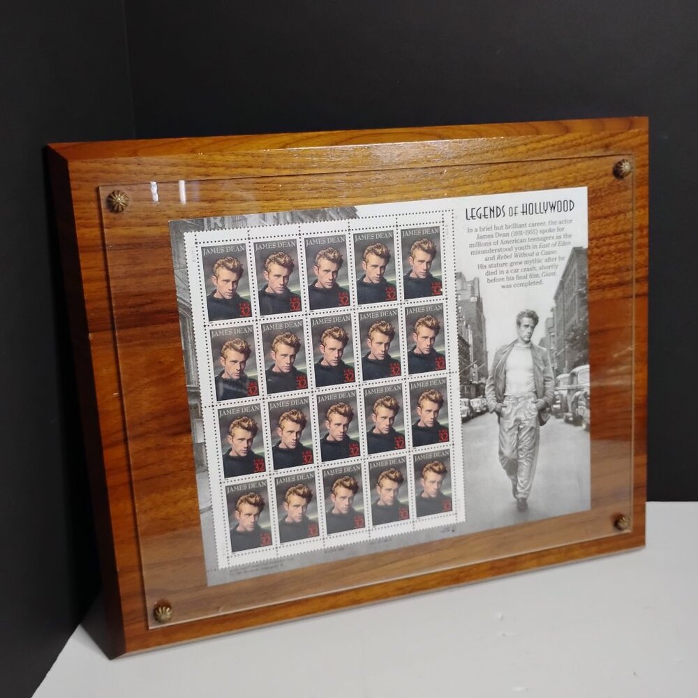 James Dean Legends of Hollywood 1996 U.S. Postage Stamps W/ Wood Plaque